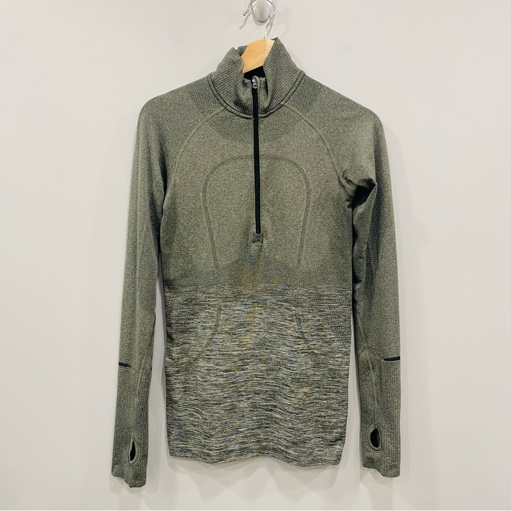 LULULEMON 6 Swiftly Tech 1/2 Zip Pullover Heather Gator Green Stretch Running